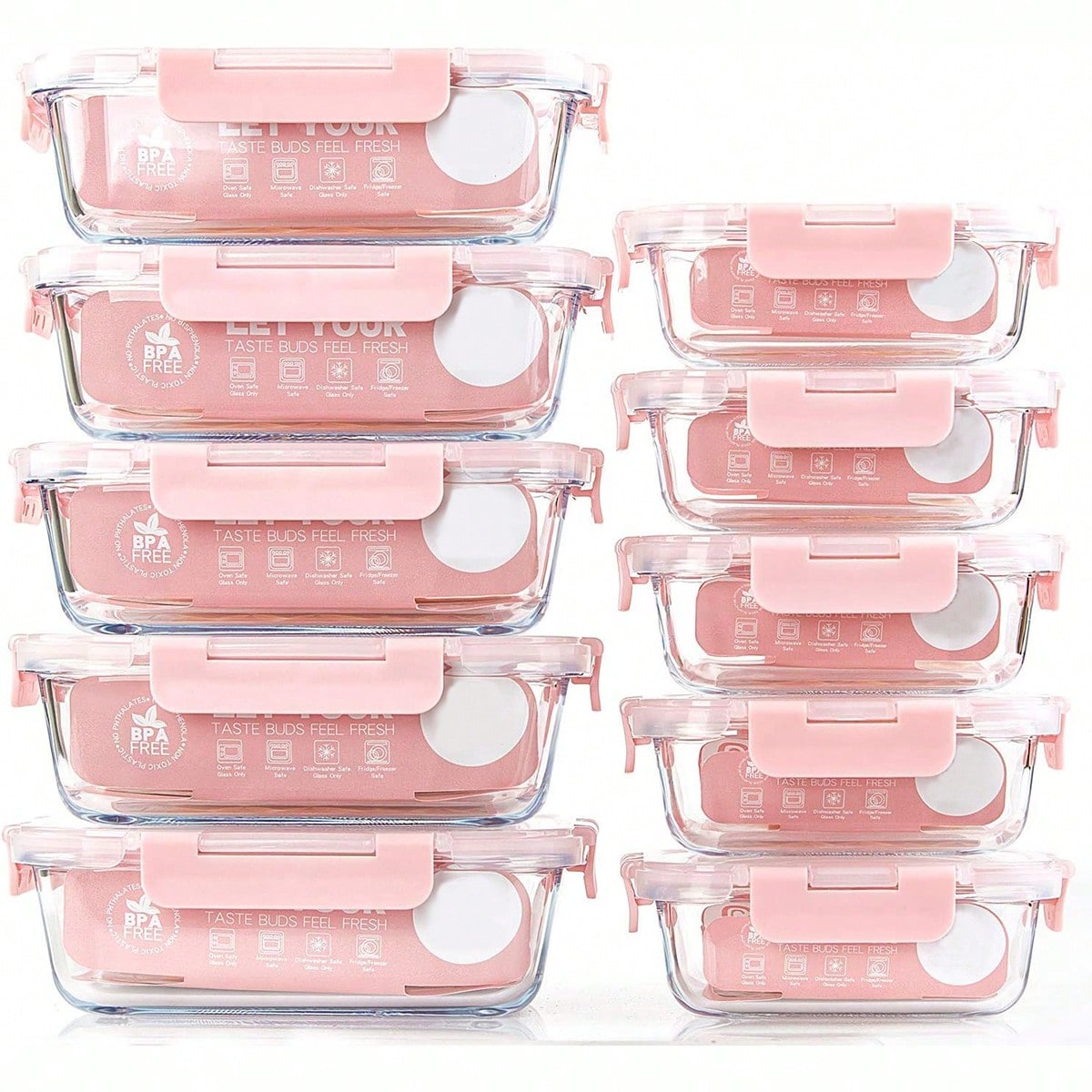Food Storage Meals - 10er-Pack Glas-Mahlzeitbehälter, Lebensmittelbehälter mit luftdichten Deckeln,